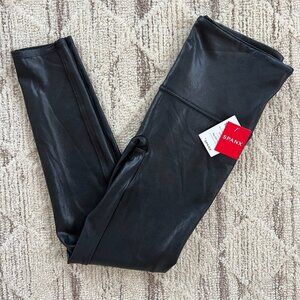 Spanx Faux Leather Leggings Black XL High Rise Shaping Moto Look Sleek Fit